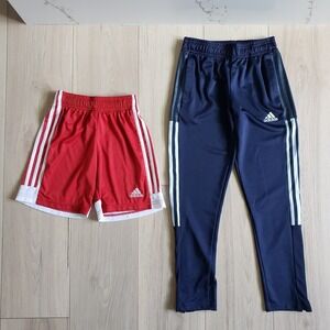 Adidas Boys Bundle Size Small Navy Blue Track Pants & Red Shorts Aeroready